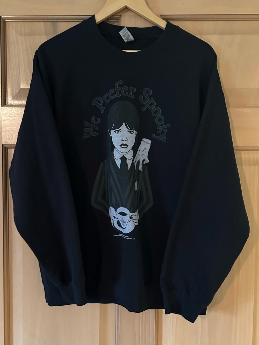 Wednesday Addams "We Prefer Spooky" Black Crewneck Sweatshirt Unisex Size L